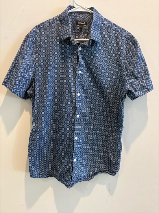 Express Other - Express Men's Short Sleeve Blue Patterned Button-Up Shirt